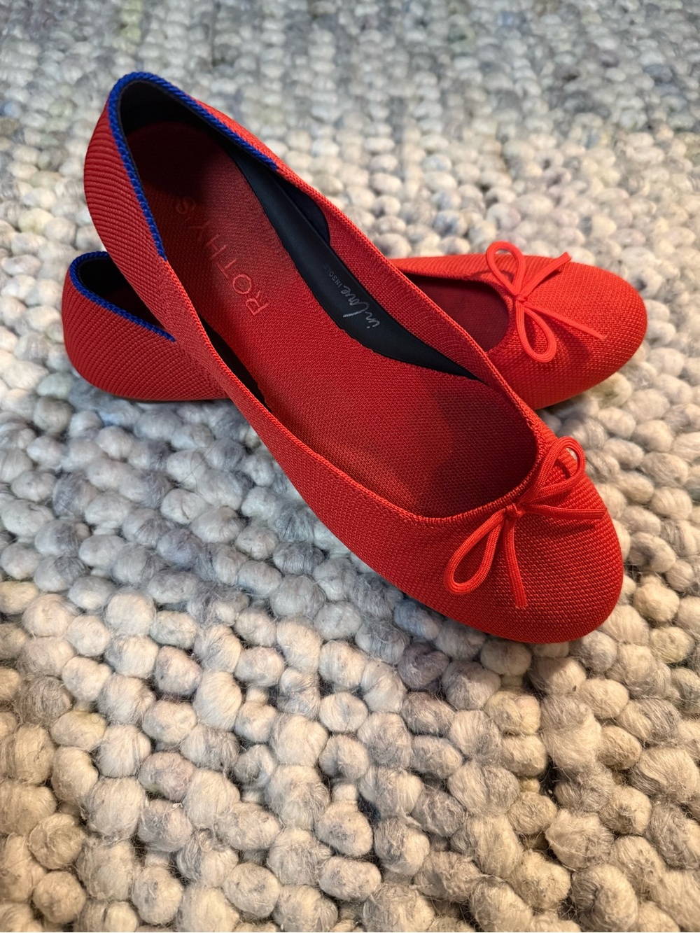 Rothy's Red Knit Ballet Flats with Bow Accent